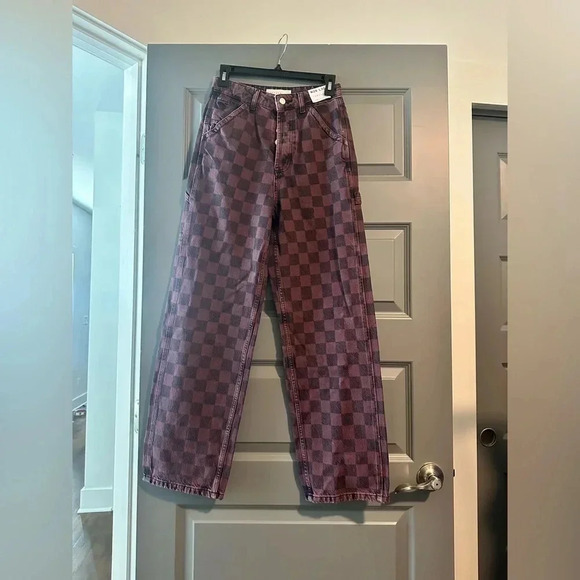 Topshop OS Mom jean in purple check size 4 NWT - Picture 3 of 6